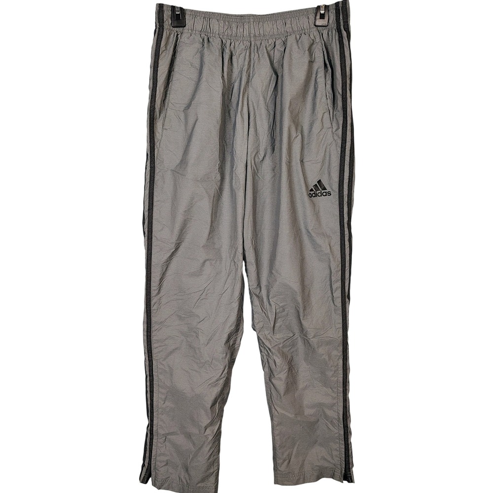 Adidas Mens Grey Three Stripe Mesh Lined Track Pants Ankle Zip Size Large